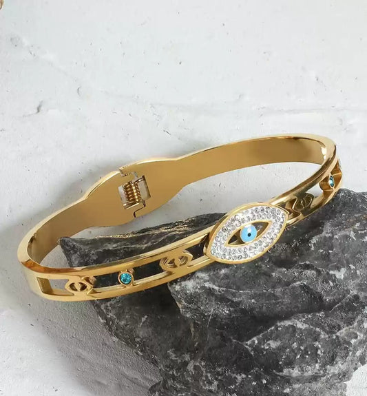 VIEN Women Cubic Zirconia Enamelled Gold- Plated Kada Bracelet