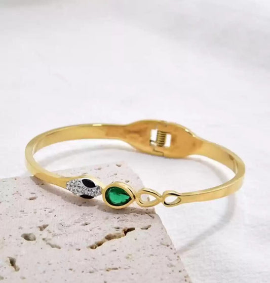 Women Cubic Zirconia Studded Gold- Plated Kada Bracelet