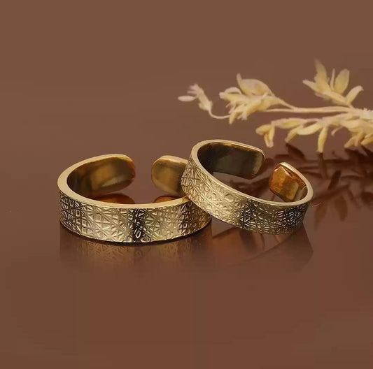 Set of 2 Gold-Plated Adjustable Couple Finger Rings